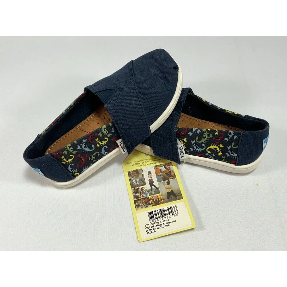 TOMS Tiny Classic‎ Canvas Toddler 9 Navy Scorpions Style #10010694